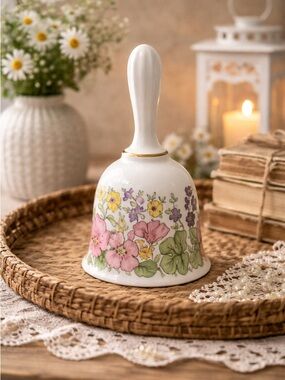 Vintage Bareuther Bavaria Floral Porcelain Hand Bell Germany